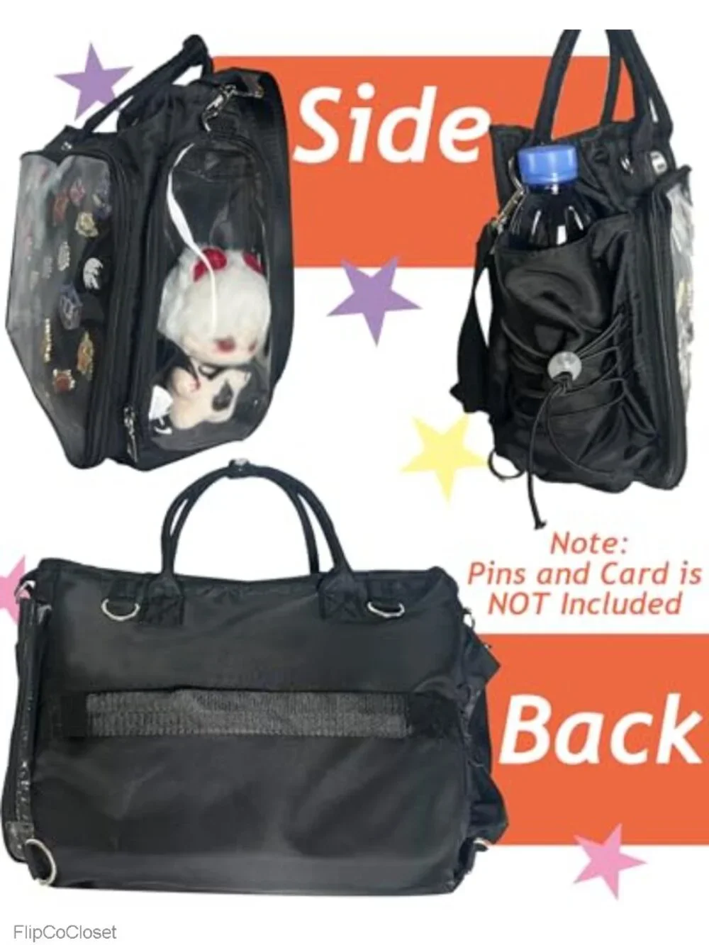 Large Ita Backpack Crossbody Tote Bag Clear Window Pin Display